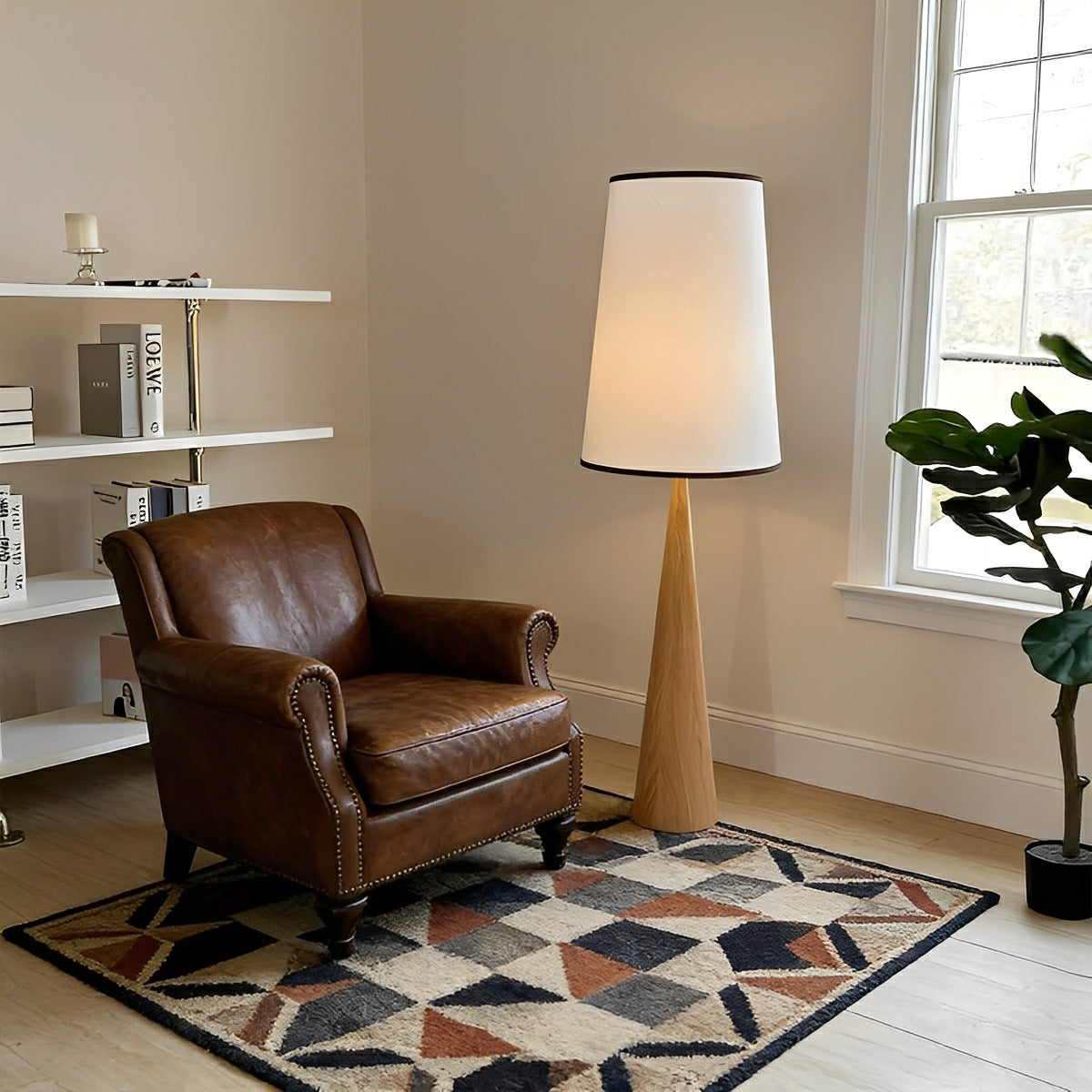 Vintage Wood Tapered LED Floor Lamp