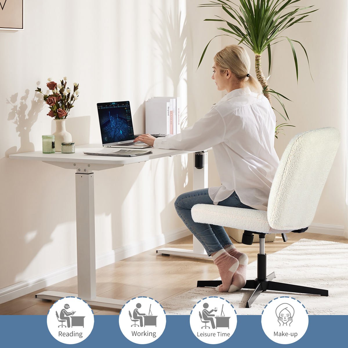 26 inches 360 Swivel Ergonomic Cross - Legged Chair, Home Office Chair - Flyachilles