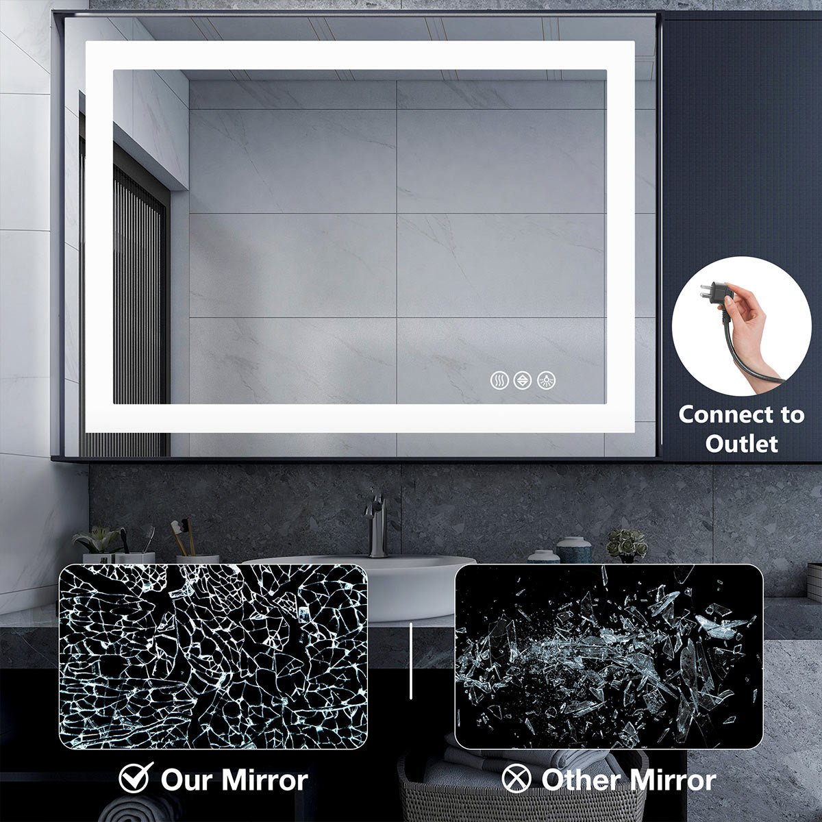 28" Anti - fog LED Bathroom Mirror LED Light Wall Mirror - Flyachilles