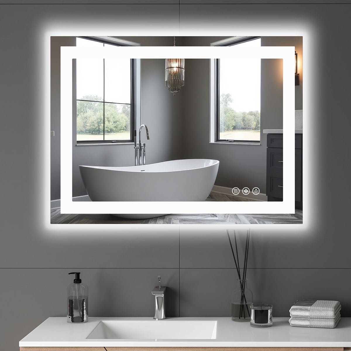 28" Anti - fog LED Bathroom Mirror LED Light Wall Mirror - Flyachilles