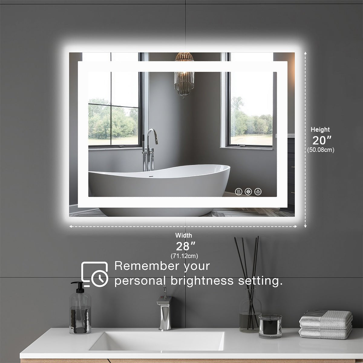 28" Anti - fog LED Bathroom Mirror LED Light Wall Mirror - Flyachilles