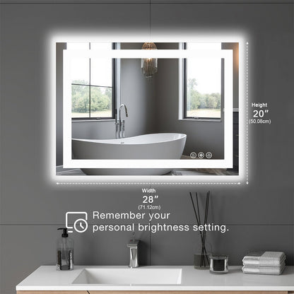 28" Anti - fog LED Bathroom Mirror LED Light Wall Mirror - Flyachilles