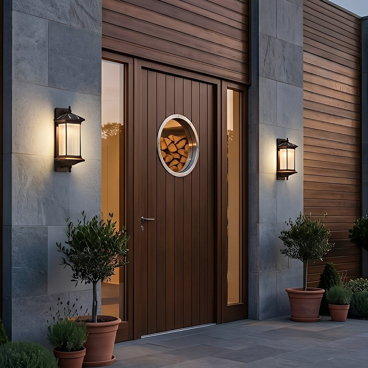 Solar Waterproof Retro Striped Glass Outdoor Wall Lights Sconce