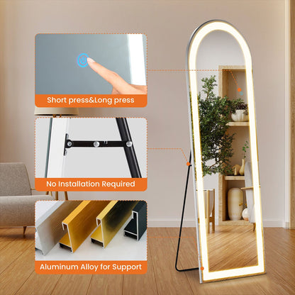 3 Color LED Lights Full Body Floor Mirror with Stand, Wall Mounted Hanging - Flyachilles