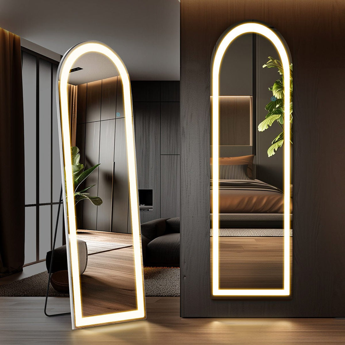 3 Color LED Lights Full Body Floor Mirror with Stand, Wall Mounted Hanging - Flyachilles