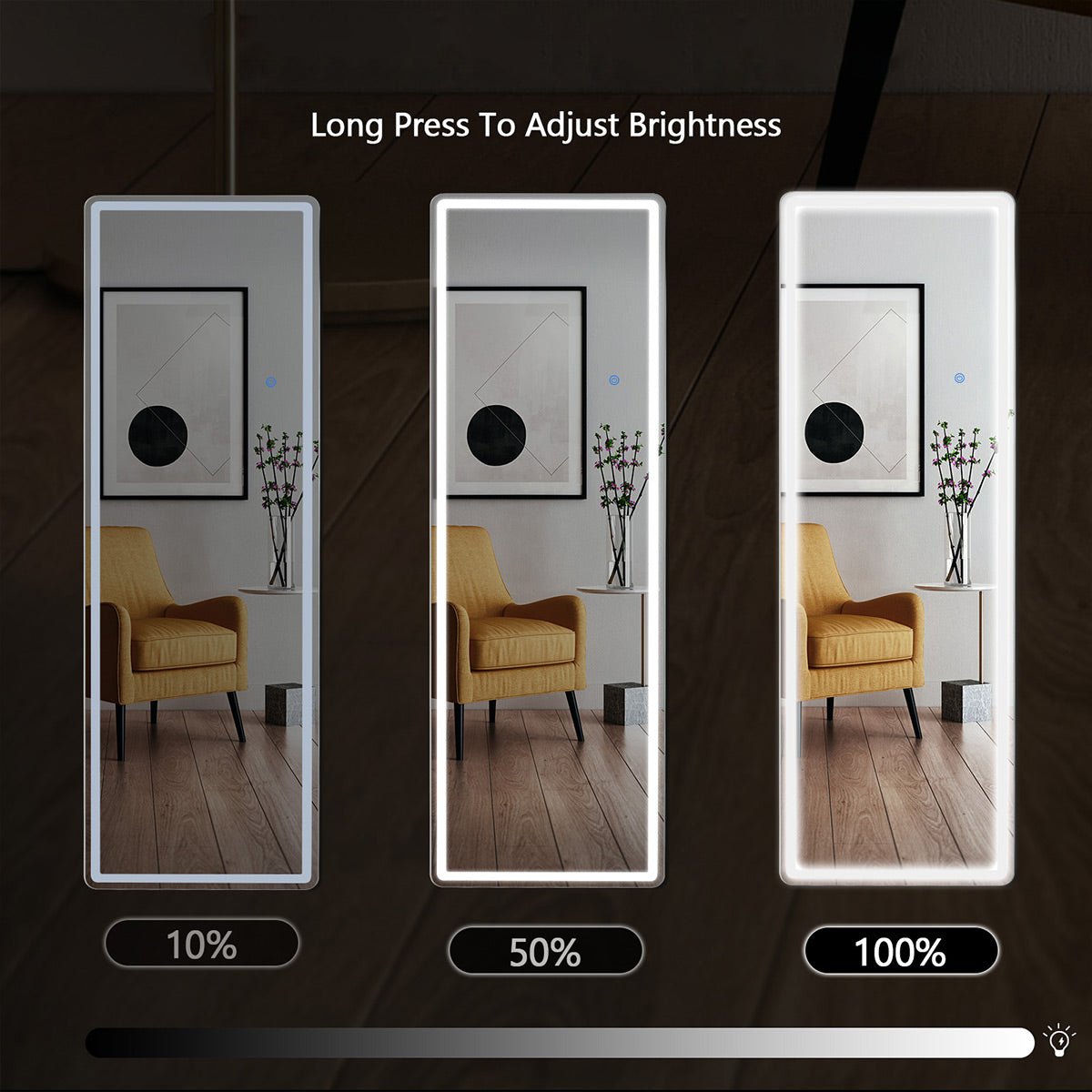 3 Color LED Lights Full Body Floor Mirror with Stand, Wall Mounted Hanging - Flyachilles