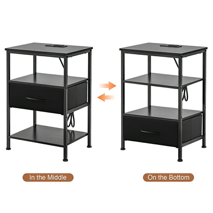 3 - Tier Bedside Table Nightstand with Charging Station - Flyachilles