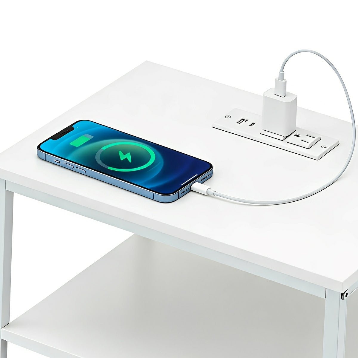 3 - Tier Bedside Table Nightstand with Charging Station - Flyachilles
