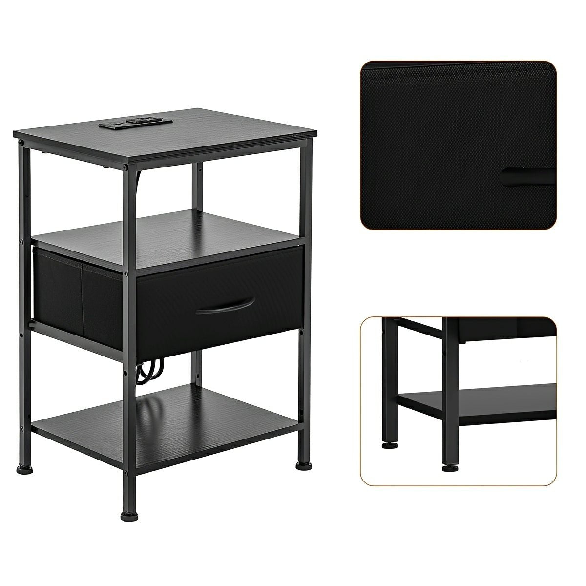 3 - Tier Bedside Table Nightstand with Charging Station - Flyachilles
