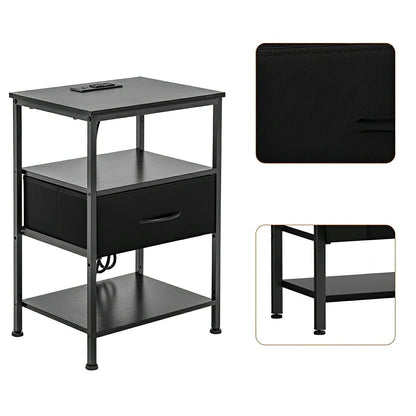 3 - Tier Bedside Table Nightstand with Charging Station - Flyachilles