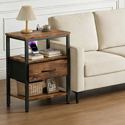 3 - Tier Bedside Table Nightstand with Charging Station - Flyachilles