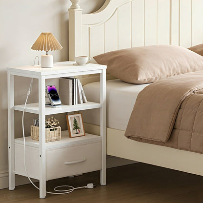 3 - Tier Bedside Table Nightstand with Charging Station - Flyachilles