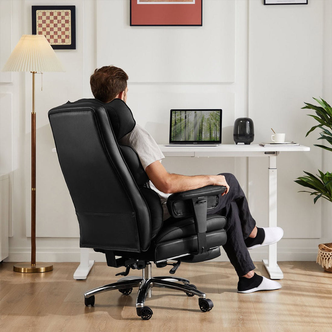 360° Ergonomic PU Leather Office Chair High Back with Footrest &amp; Lumbar Support - Flyachilles