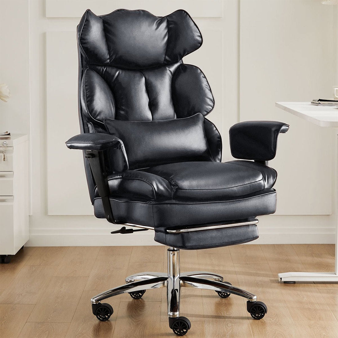 360° Ergonomic PU Leather Office Chair High Back with Footrest &amp; Lumbar Support - Flyachilles