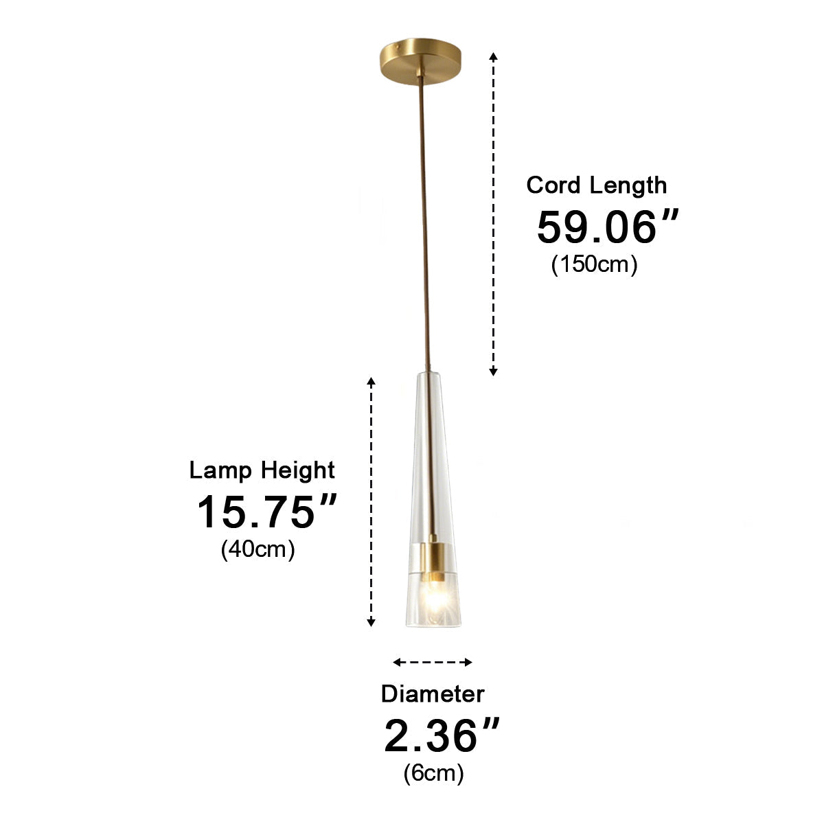 Modern Slim Conical Crystal Pendant Light