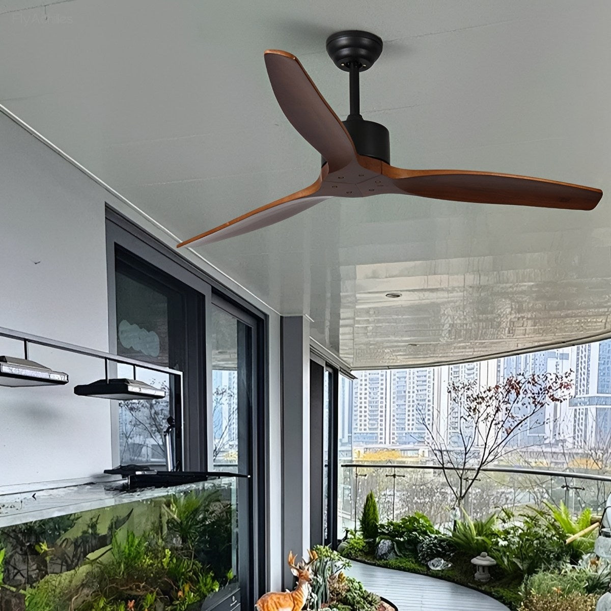 Sculptural Waterproof Modern Wood Reverse Outdoor Ceiling Fan