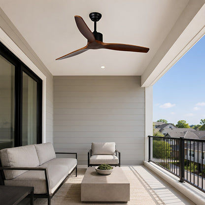 Sculptural Waterproof Modern Wood Reverse Outdoor Ceiling Fan