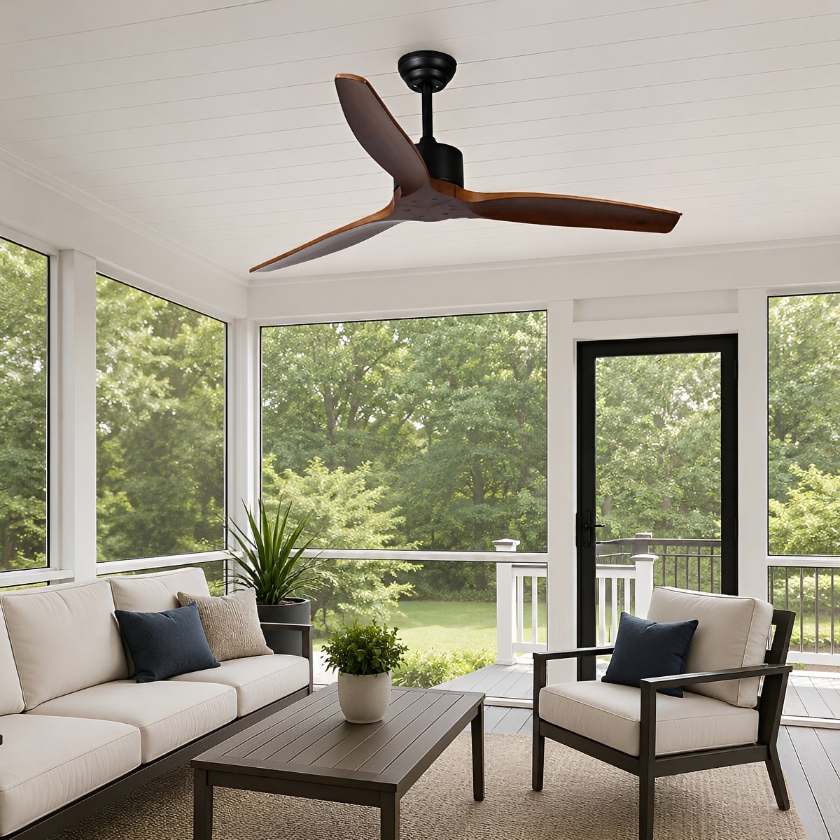 Sculptural Waterproof Modern Wood Reverse Outdoor Ceiling Fan