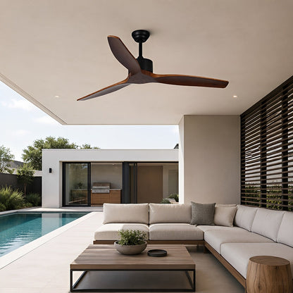 Sculptural Waterproof Modern Wood Reverse Outdoor Ceiling Fan