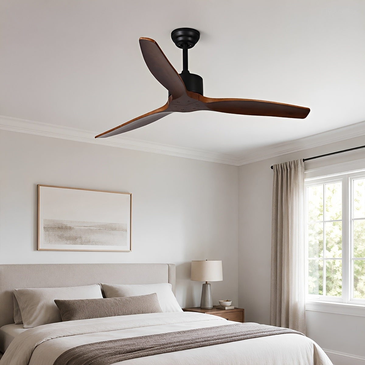 Sculptural Waterproof Modern Wood Reverse Outdoor Ceiling Fan