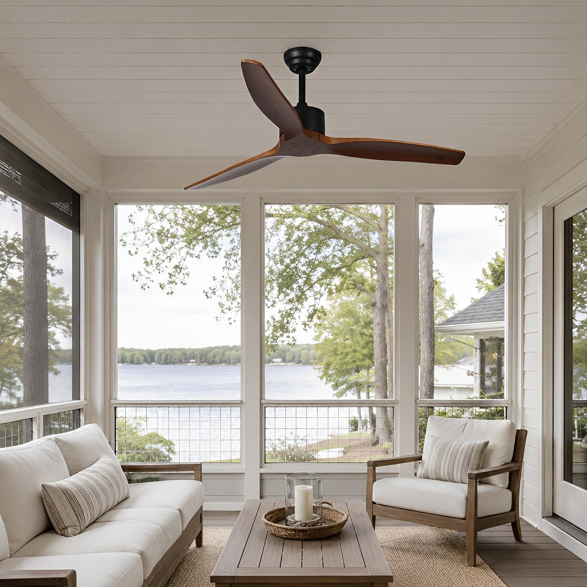 Sculptural Waterproof Modern Wood Reverse Outdoor Ceiling Fan