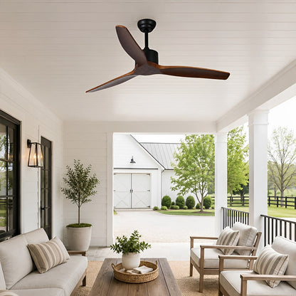 Sculptural Waterproof Modern Wood Reverse Outdoor Ceiling Fan