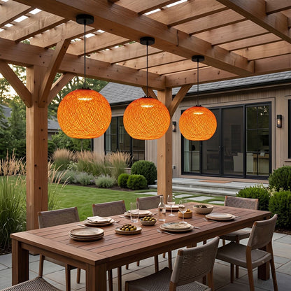 Waterproof Coastal Globe Woven Rope LED Outdoor Pendant Light