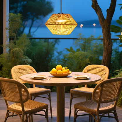 Waterproof Coastal Geometric Rattan LED Outdoor Pendant Light