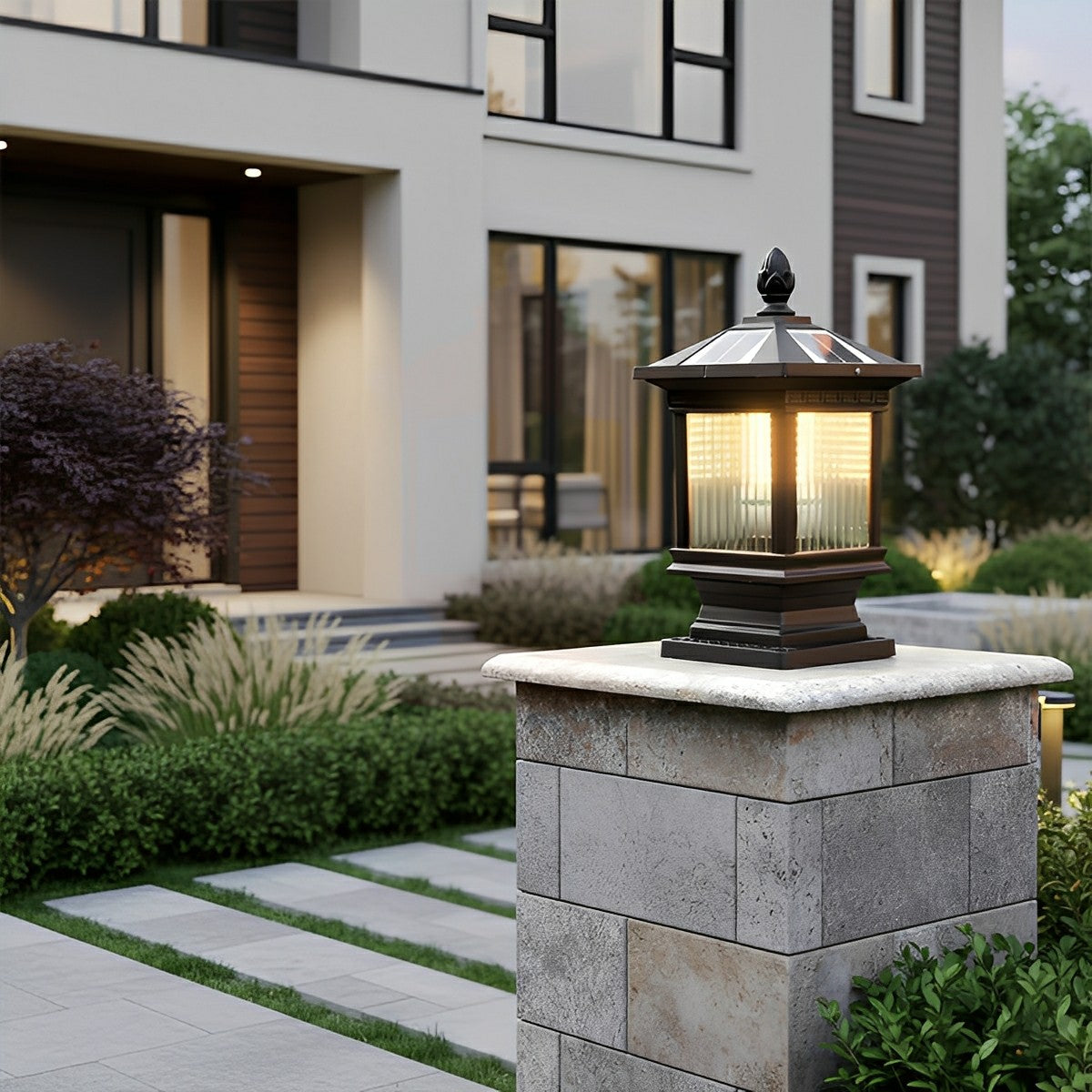 Vintage Grille Glass Shade Lampshade Waterproof Fence Post Lights