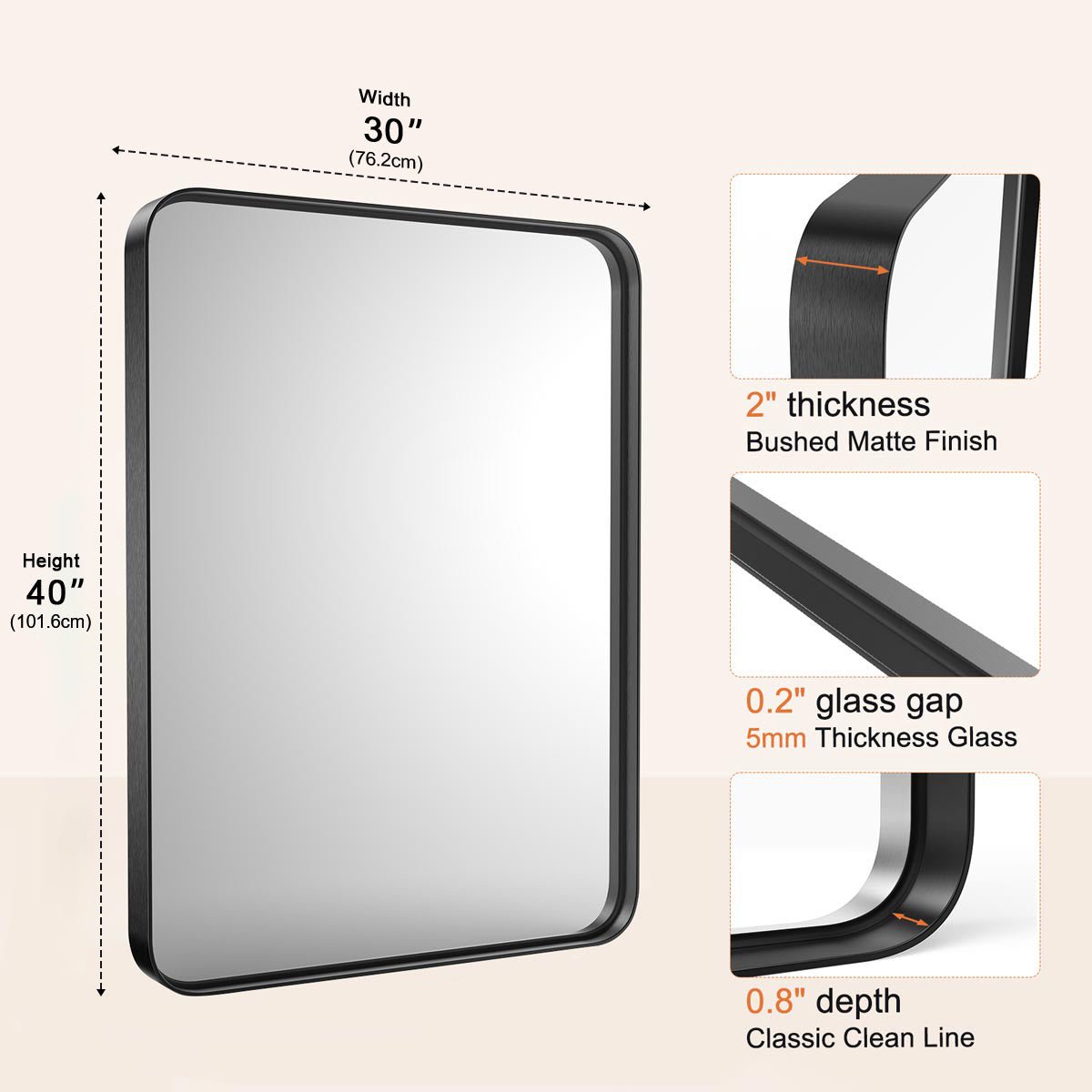 40"×30" Modern Farmhouse Bathroom Vanity Mirror Wall Mirror - Flyachilles