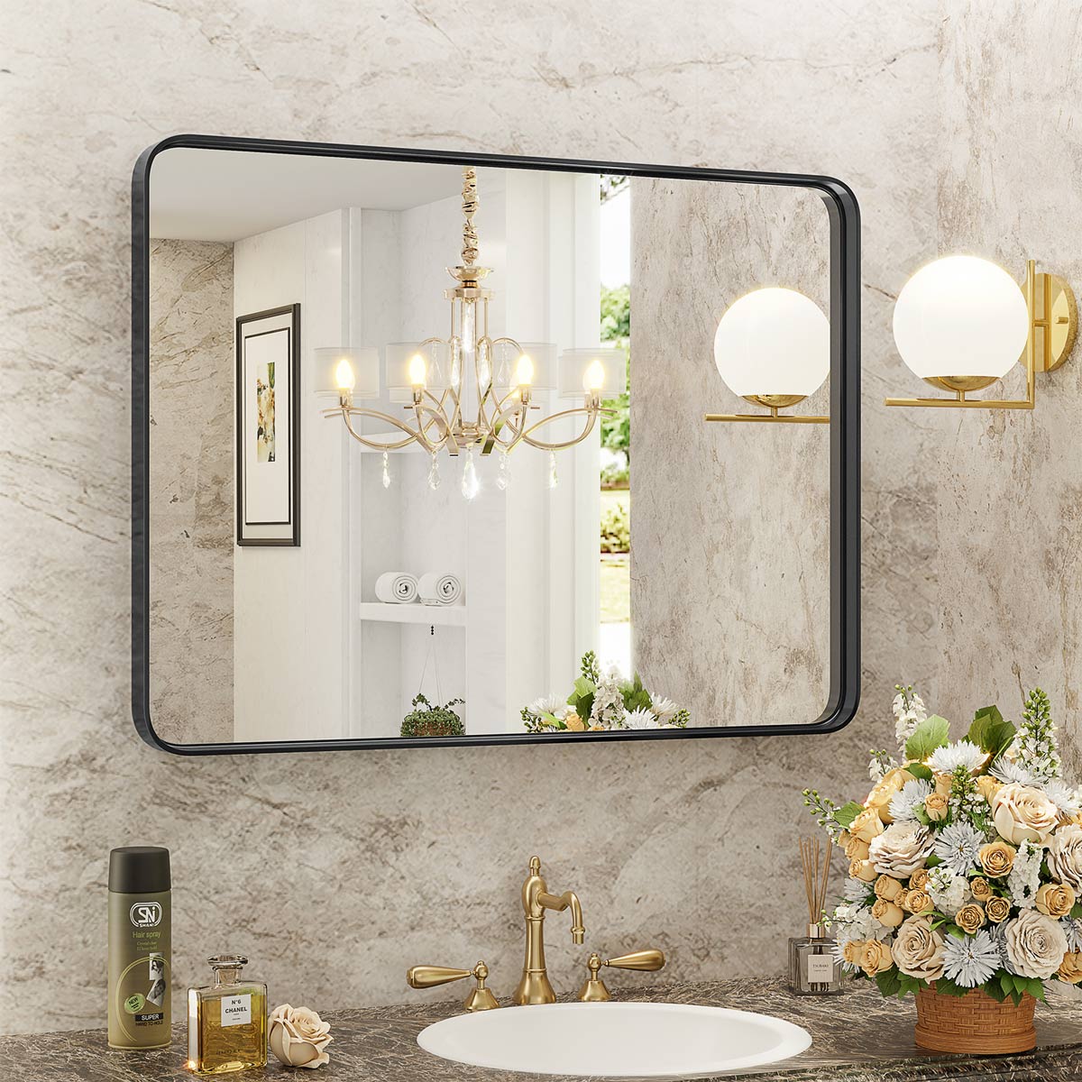 40"×30" Modern Farmhouse Bathroom Vanity Mirror Wall Mirror - Flyachilles