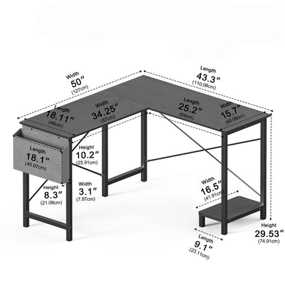 50 Inch Modern L - Shaped Computer Desk Gaming Corner Office Table - Flyachilles