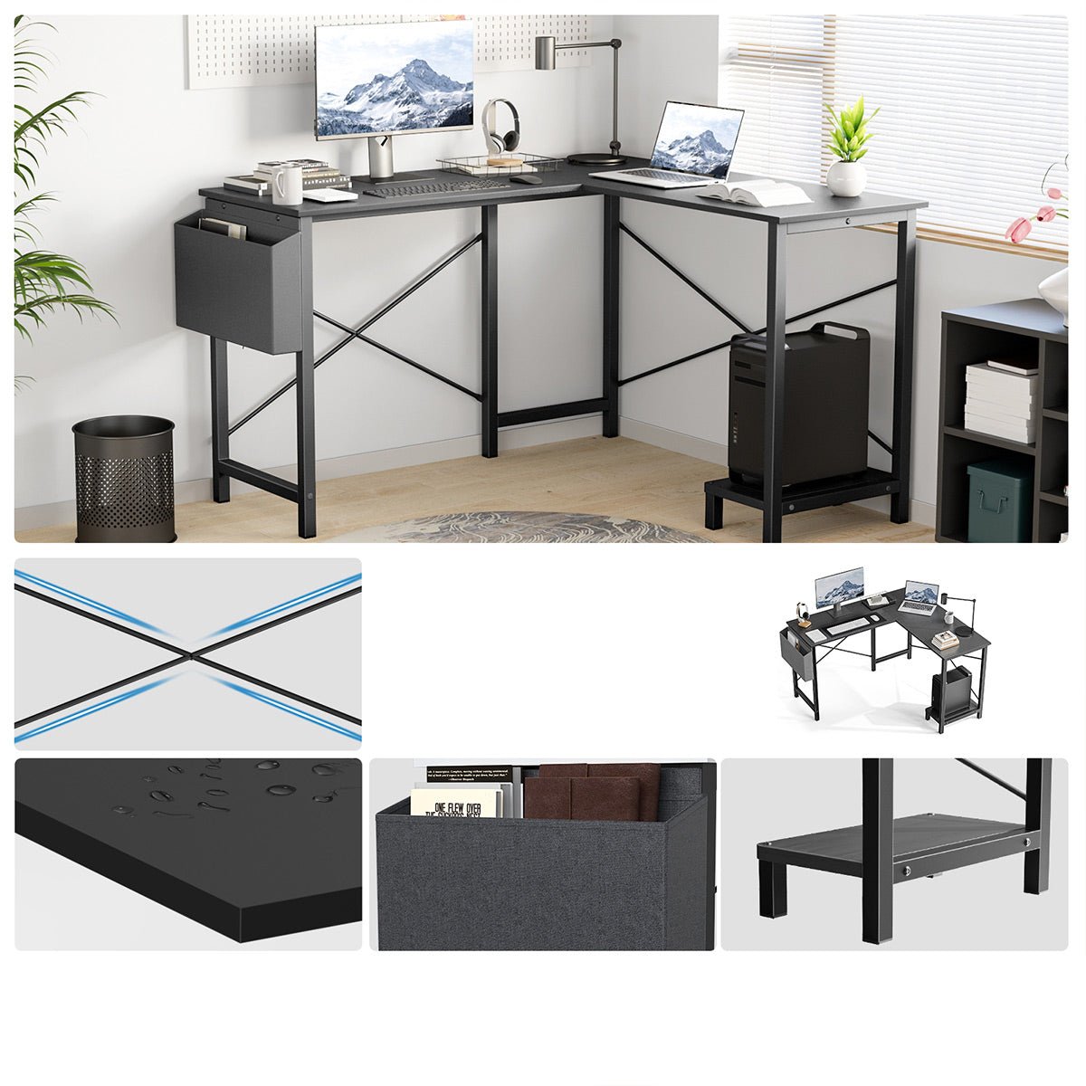 50 Inch Modern L - Shaped Computer Desk Gaming Corner Office Table - Flyachilles