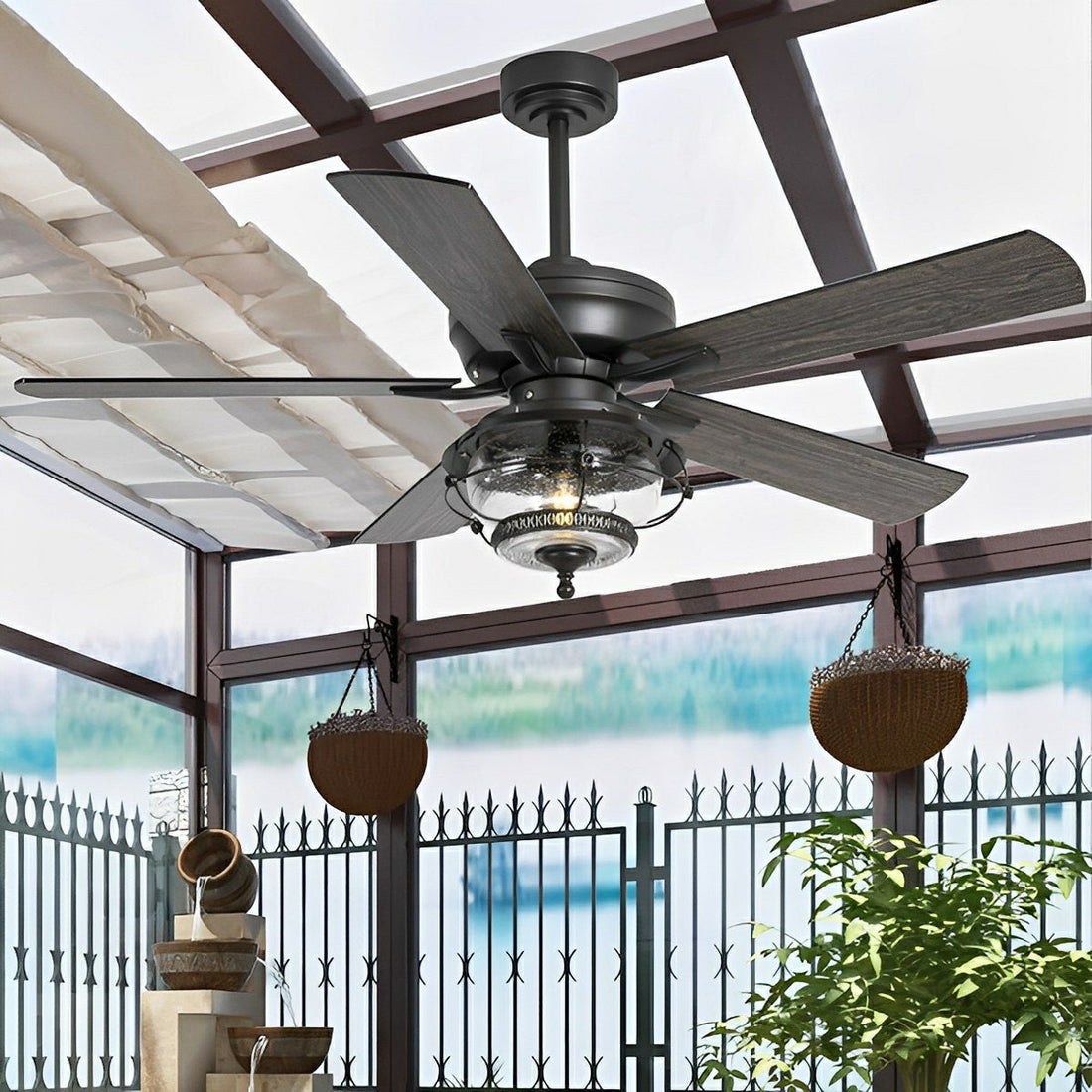 52" Black Classic Globe Lamp Outdoor DC Motor Reverse Ceiling Fan Light - Flyachilles