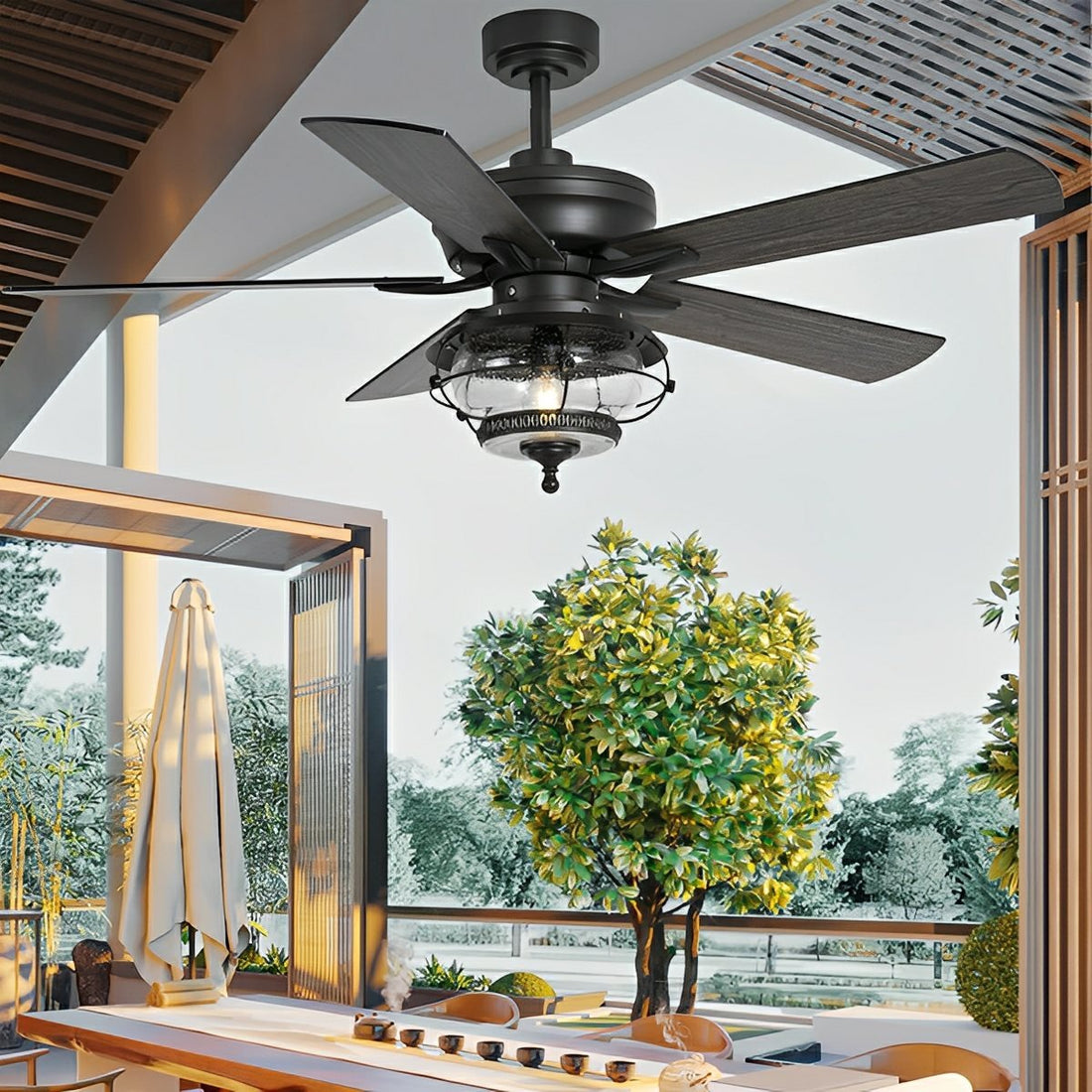 52" Black Classic Globe Lamp Outdoor DC Motor Reverse Ceiling Fan Light - Flyachilles