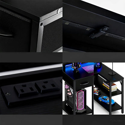 53" L-Shaped Gaming Desk with LED &amp; Power Outlet - Flyachilles