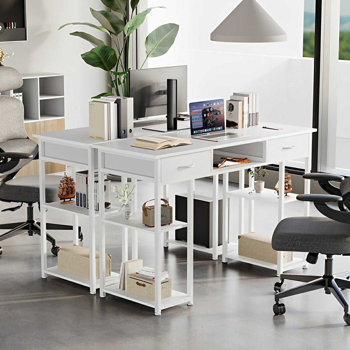 55" Computer Desk with 6 Drawers - for Home Office - Flyachilles
