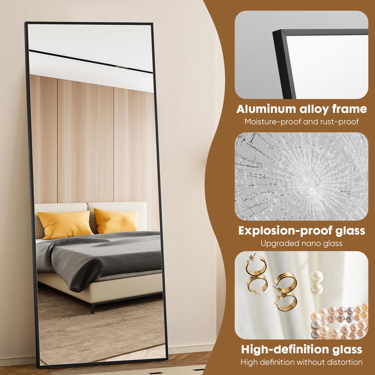 71"x26" Large Full Body Floor Mirror Standing Wall Mirror - Flyachilles