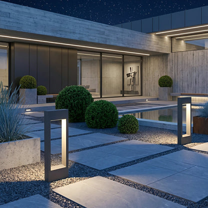 Hollow Square Waterproof LED Black Modern Outdoor Lawn Light Post Lights