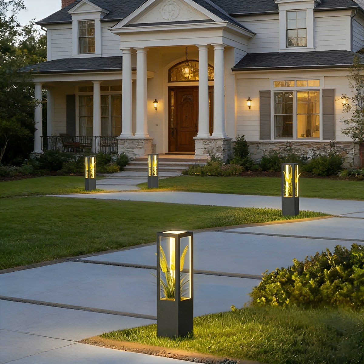 Modern Waterproof Hollow Plants Pot Outdoor LED Lawn Pillar Lights