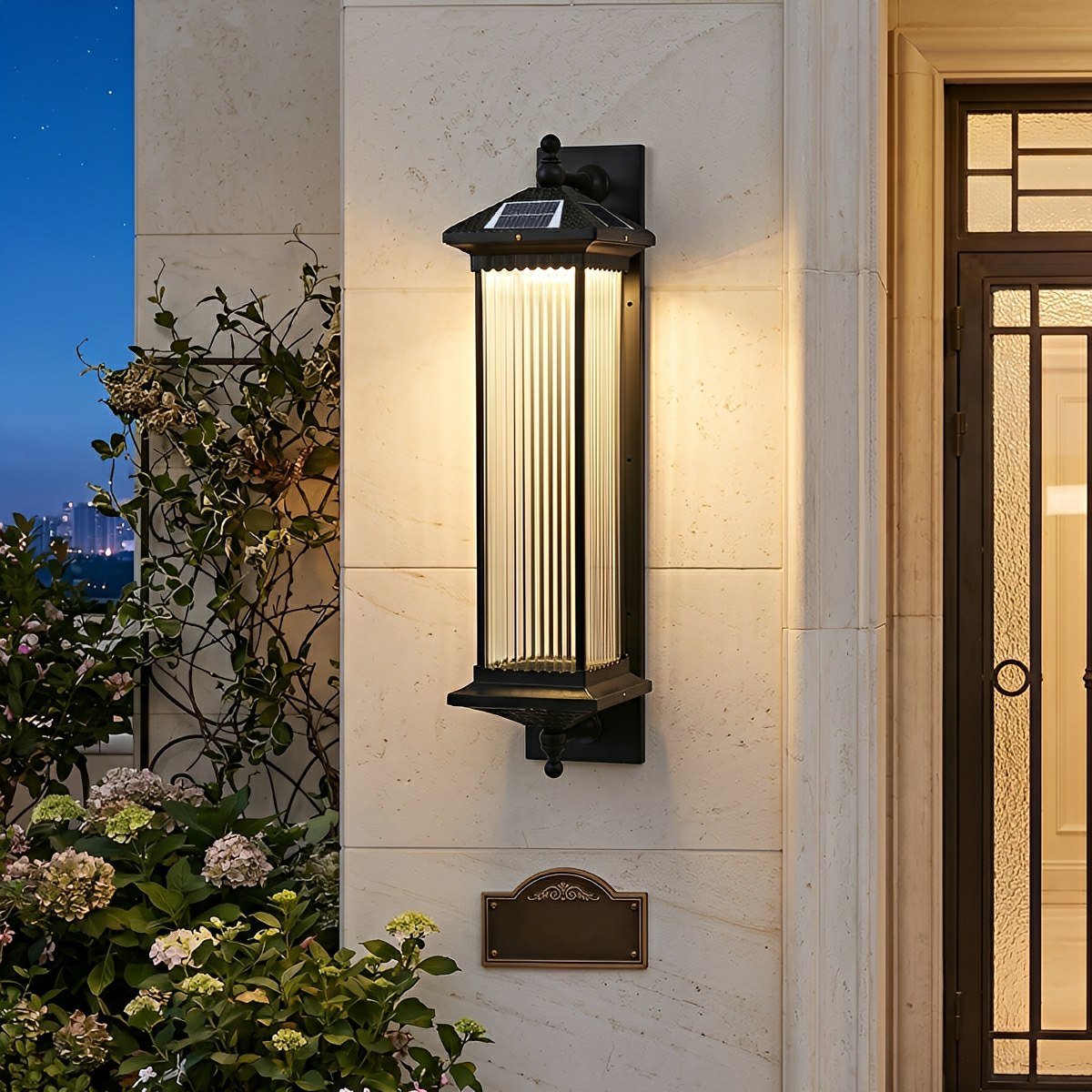 Solar Waterproof Retro Striped Glass Outdoor Wall Lights Sconce