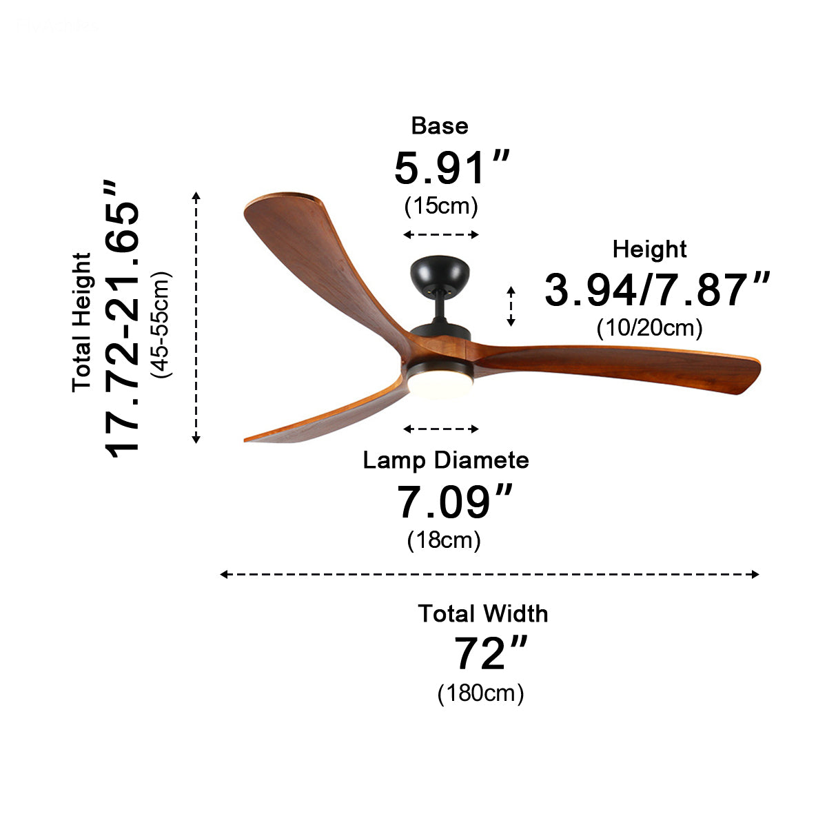 72 Inch Oversized Modern Wood LED Ceiling Fan with Light