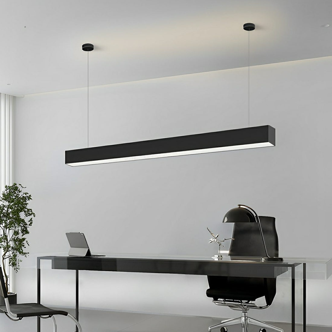 Black Modern Minimalist Linear LED Long Strip Office Ceiling Pendant Lights - Flyachilles