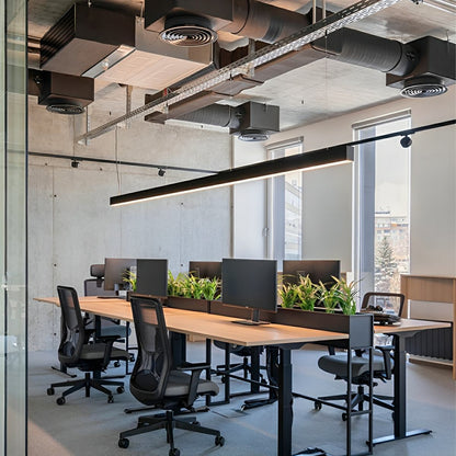 Black Modern Minimalist Linear LED Long Strip Office Ceiling Pendant Lights - Flyachilles