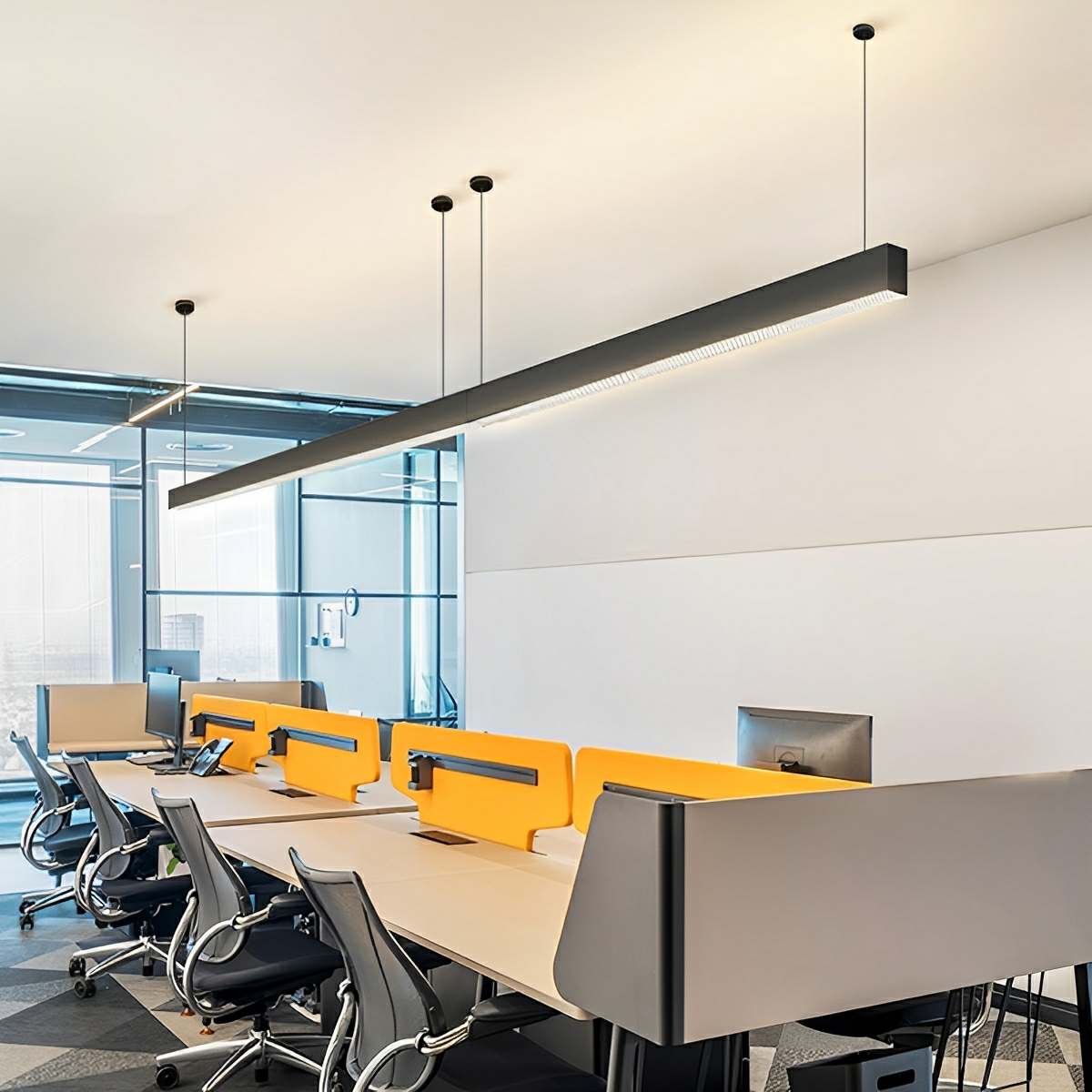Black Modern Minimalist Linear LED Long Strip Office Ceiling Pendant Lights - Flyachilles
