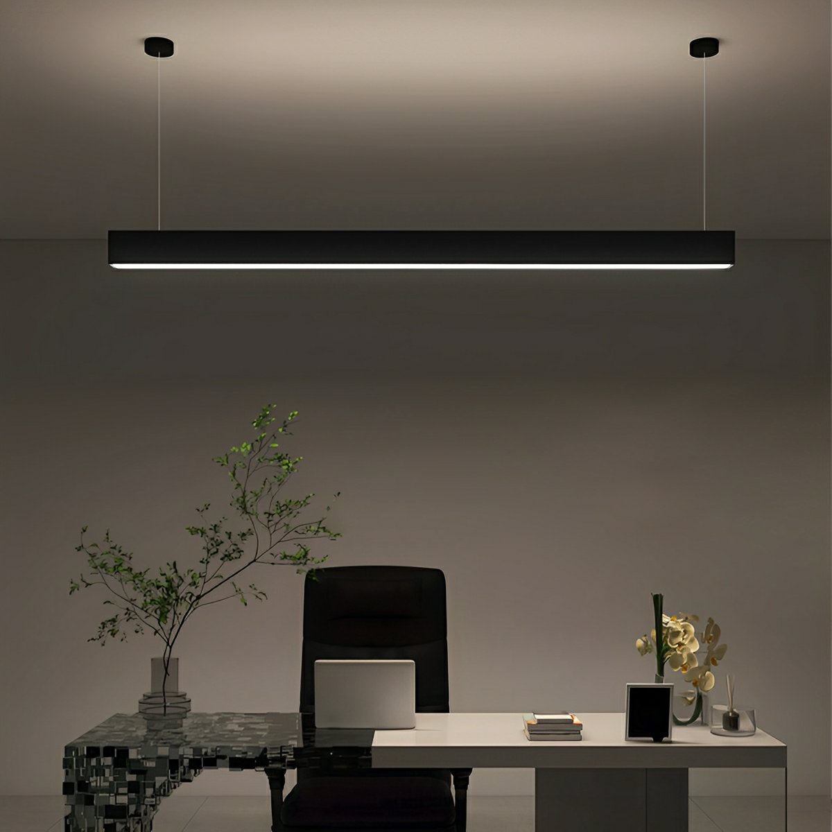 Black Modern Minimalist Linear LED Long Strip Office Ceiling Pendant Lights - Flyachilles
