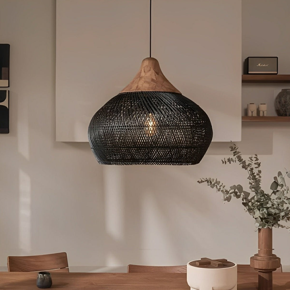 Bowl - shaped Handmade Rattan Pendant Light – Boho Woven Hanging Lamp - Flyachilles