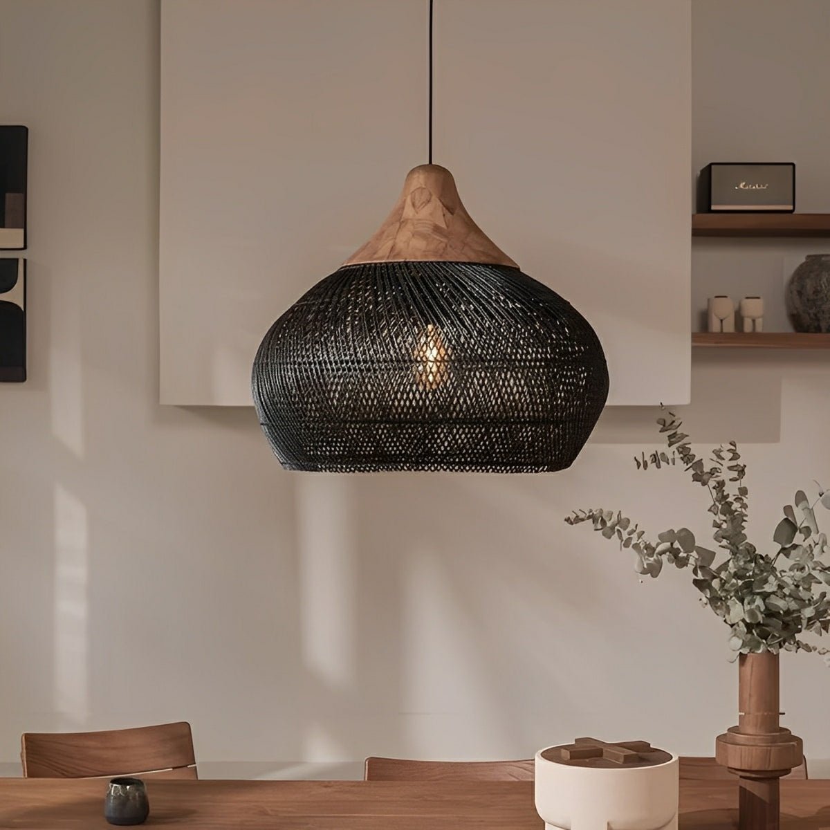 Bowl - shaped Handmade Rattan Pendant Light – Boho Woven Hanging Lamp - Flyachilles