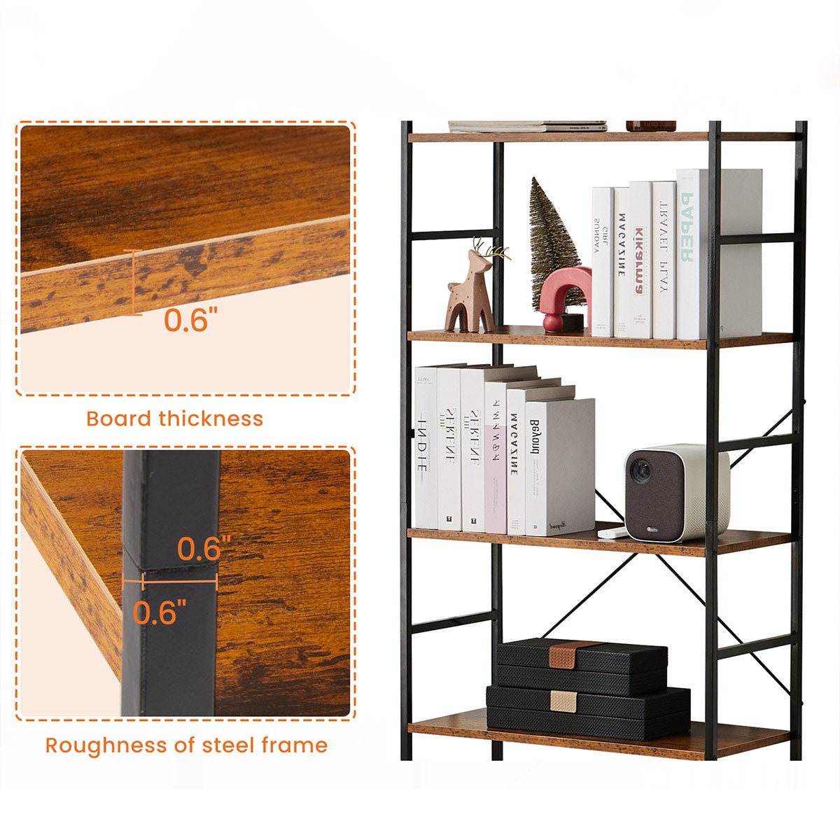 Classic 5 Tiers Bookshelf Storage Rack Shelves Storage Organizer - Flyachilles