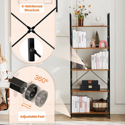 Classic 5 Tiers Bookshelf Storage Rack Shelves Storage Organizer - Flyachilles